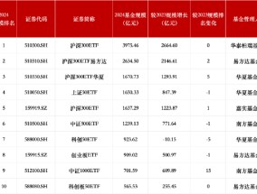 盘点2024股票型ETF规模排名：华泰柏瑞沪深300ETF稳居第一！华夏科创50ETF、华夏上证50ETF跌出前三