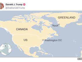 继续拱火？特朗普发了张“新地图”：美国、加拿大和丹麦格陵兰岛均用统一颜色标记