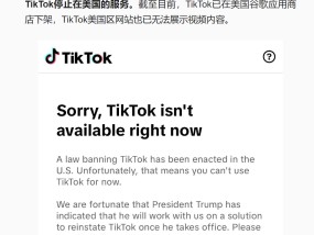 TikTok停止在美服务！